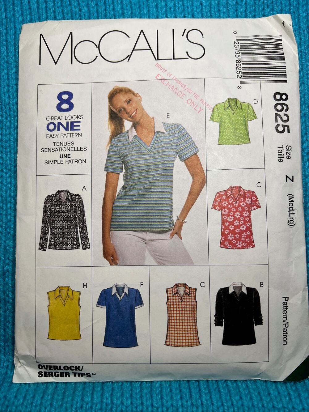 McCalls 8625 Sewing pattern polo shirt long or short sleeve size M L